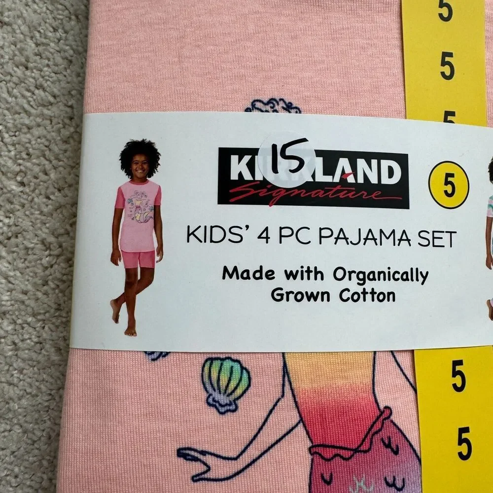 Kirkland Signature Pajama Kids 4 Pc Set Sz 5 Short Long‎ Pants Mermaid